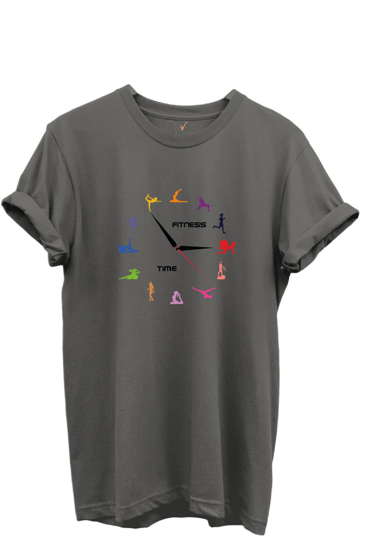 Fitness Time Spor ve Yoga Figürlü Renkli Tasarımlı %100 Pamuk Regular Fit Unisex T-Shirt Gri - XL