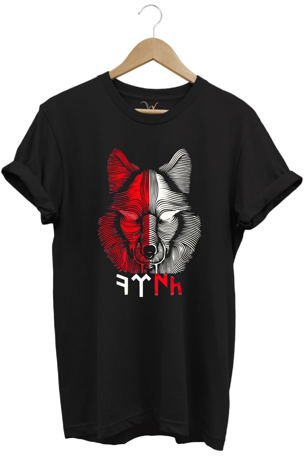 TÜRKİYE Bozkurt Göktürkçe TÜRK Yazısı ve Kurt Baskılı Kırmızı Beyaz %100 Pamuk Regular Fit T-shirt Siyah - 4XL