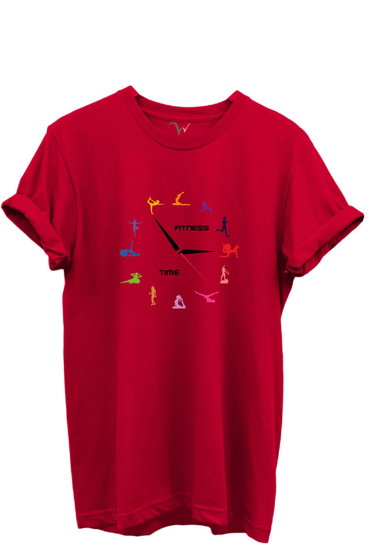 Fitness Time Spor ve Yoga Figürlü Renkli Tasarımlı %100 Pamuk Regular Fit Unisex T-Shirt Kırmızı - L