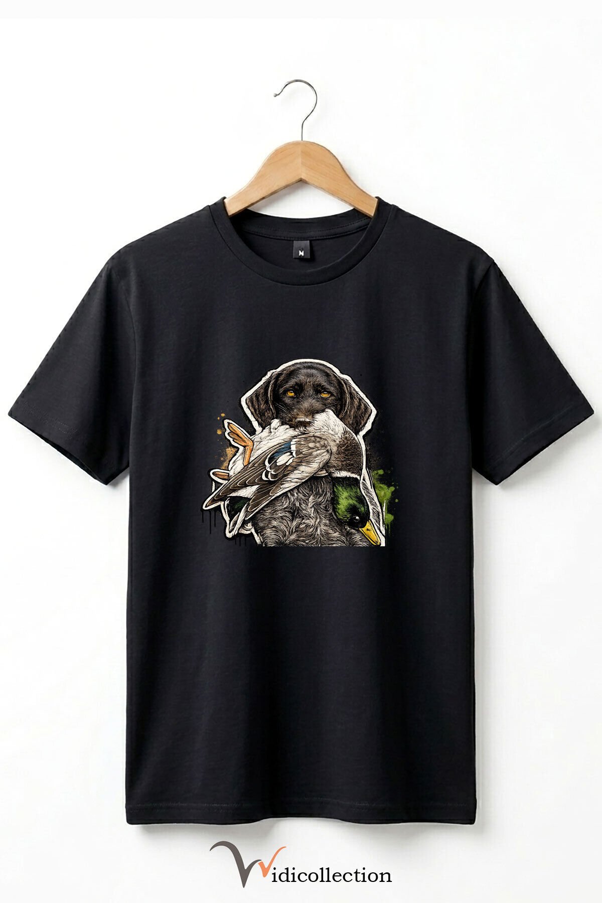 Unisex Avcı Köpeği ve Ördek Baskılı Ördek Avı Doğa ve Yaban Hayatı Outdoor %100 Pamuk Basic T-Shirt Siyah - 2XL