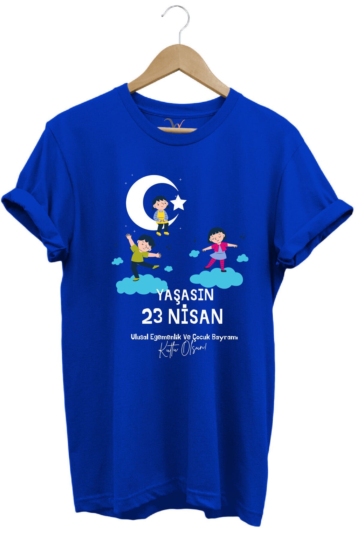 23 Nisan Çocuk Bayramı Baskılı %100 Pamuk Regular Fit Bisiklet Yaka Premium Kırmızı T-shirt Mavi - L