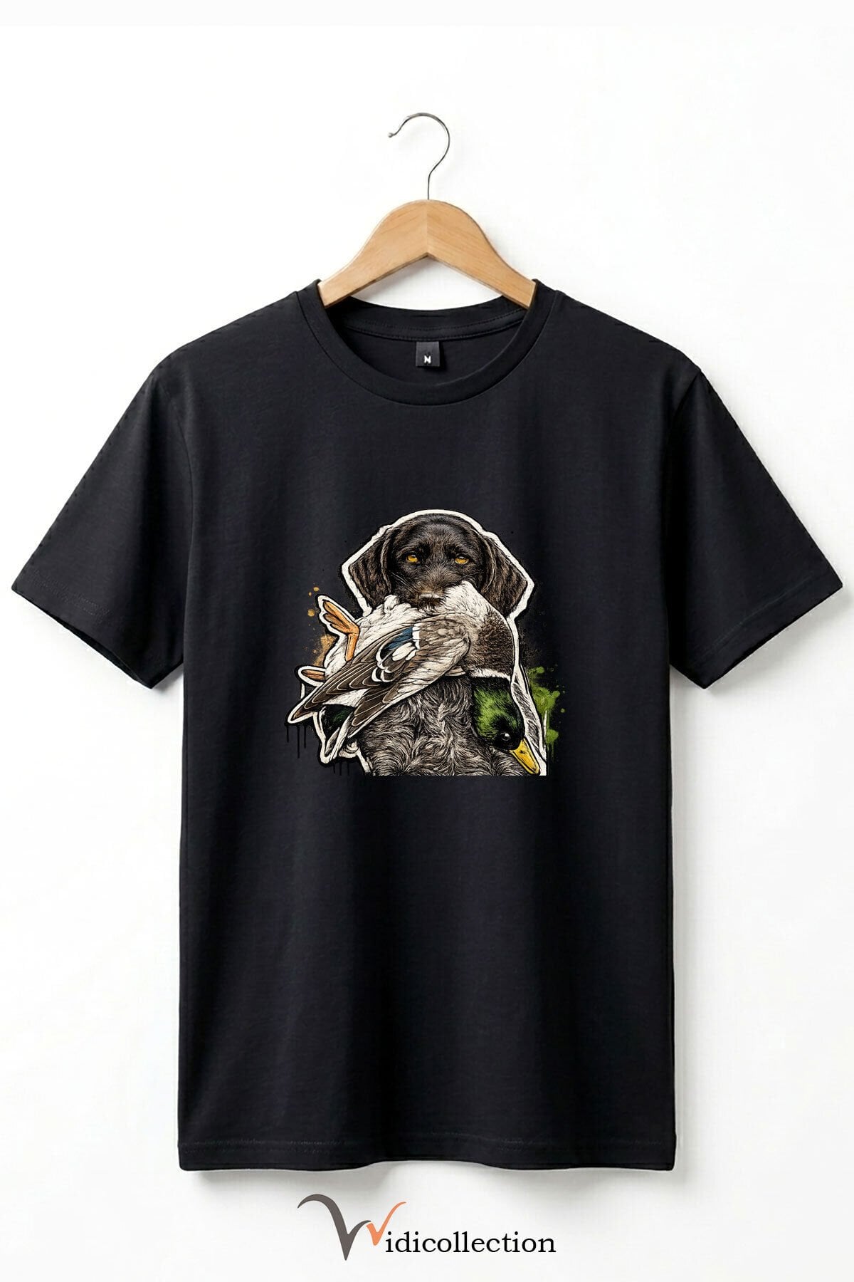Unisex Avcı Köpeği ve Ördek Baskılı Ördek Avı Doğa ve Yaban Hayatı Outdoor %100 Pamuk Basic T-Shirt Siyah - 3XL