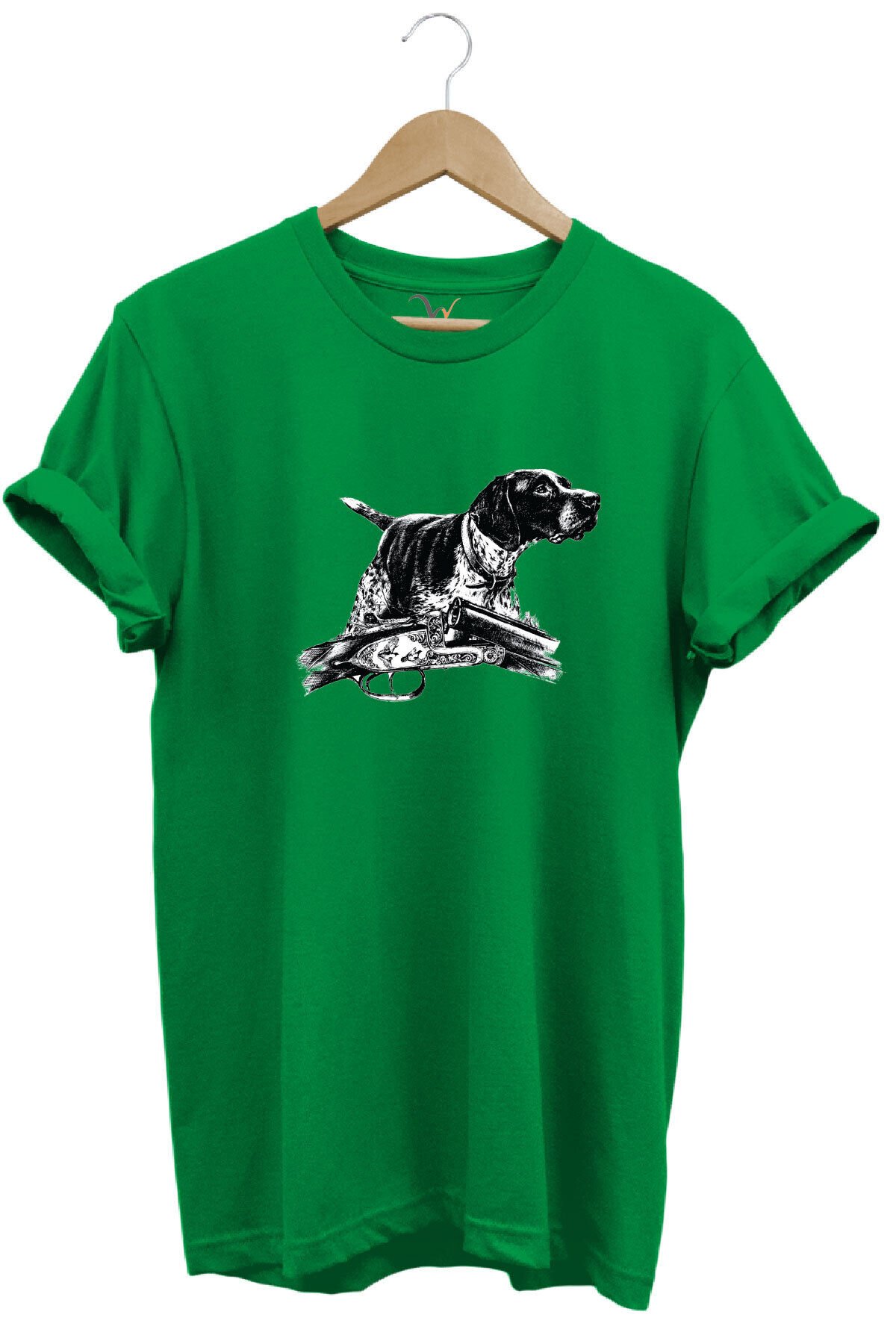 Outdoor Avcılık Kurzhaar Köpeği Baskılı %100 Pamuk Regular Fit Bisiklet Yaka T-shirt Yeşil - L