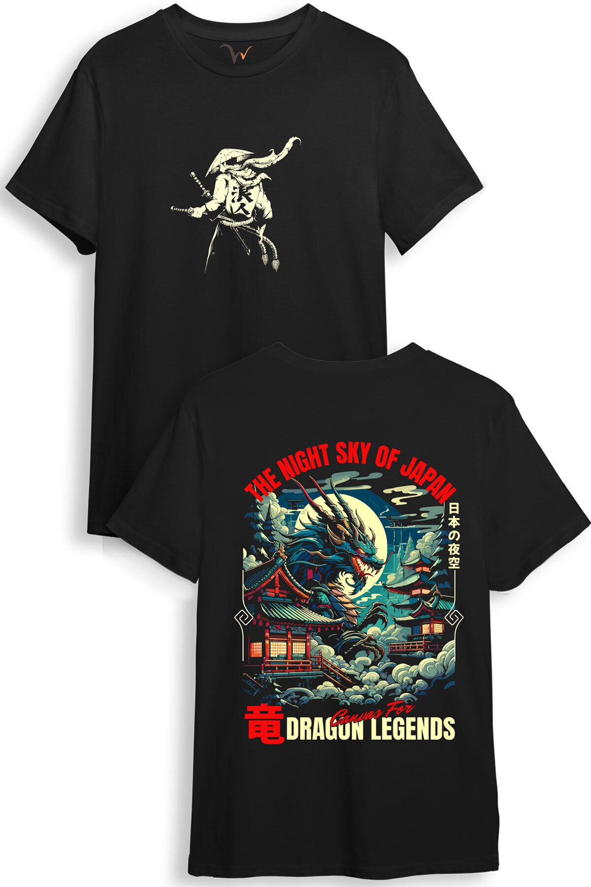 Japon Samuray Streetwear Dragon Ejder Baskılı Şık Tasarımlı %100 Pamuk Regular Fit Siyah T-shirt Siyah - 4XL