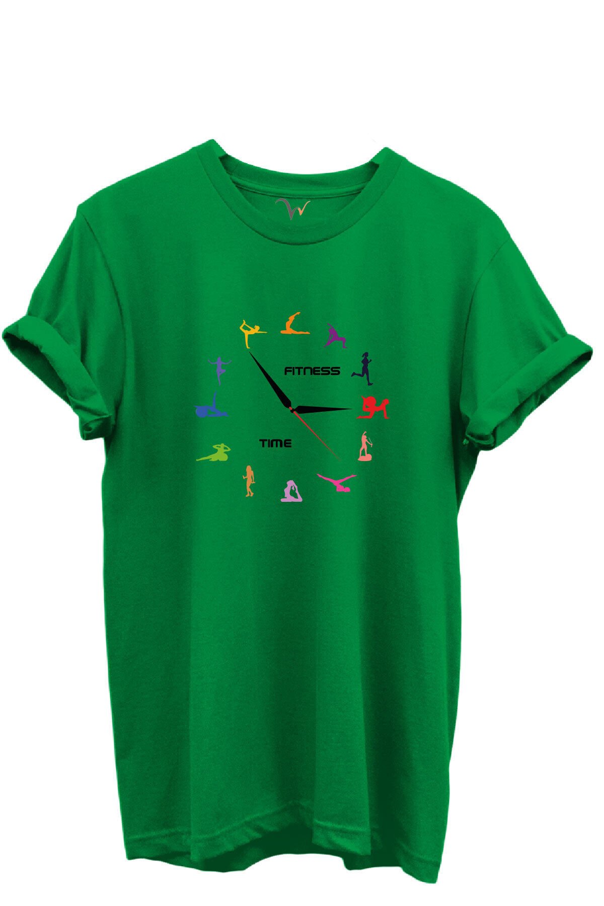Fitness Time Spor ve Yoga Figürlü Renkli Tasarımlı %100 Pamuk Regular Fit Unisex T-Shirt Yeşil - 3XL