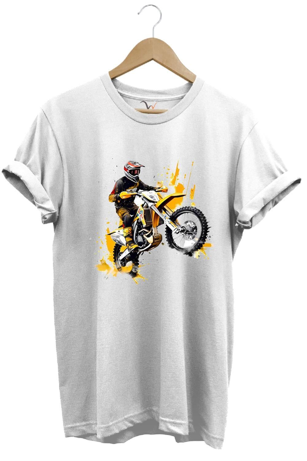 Motorcu Cross Motosiklet Baskılı Ön Kaldıran Motorcu %100 Pamuk Regular Fit Bisiklet Yaka T-Shirt - Antrasit M