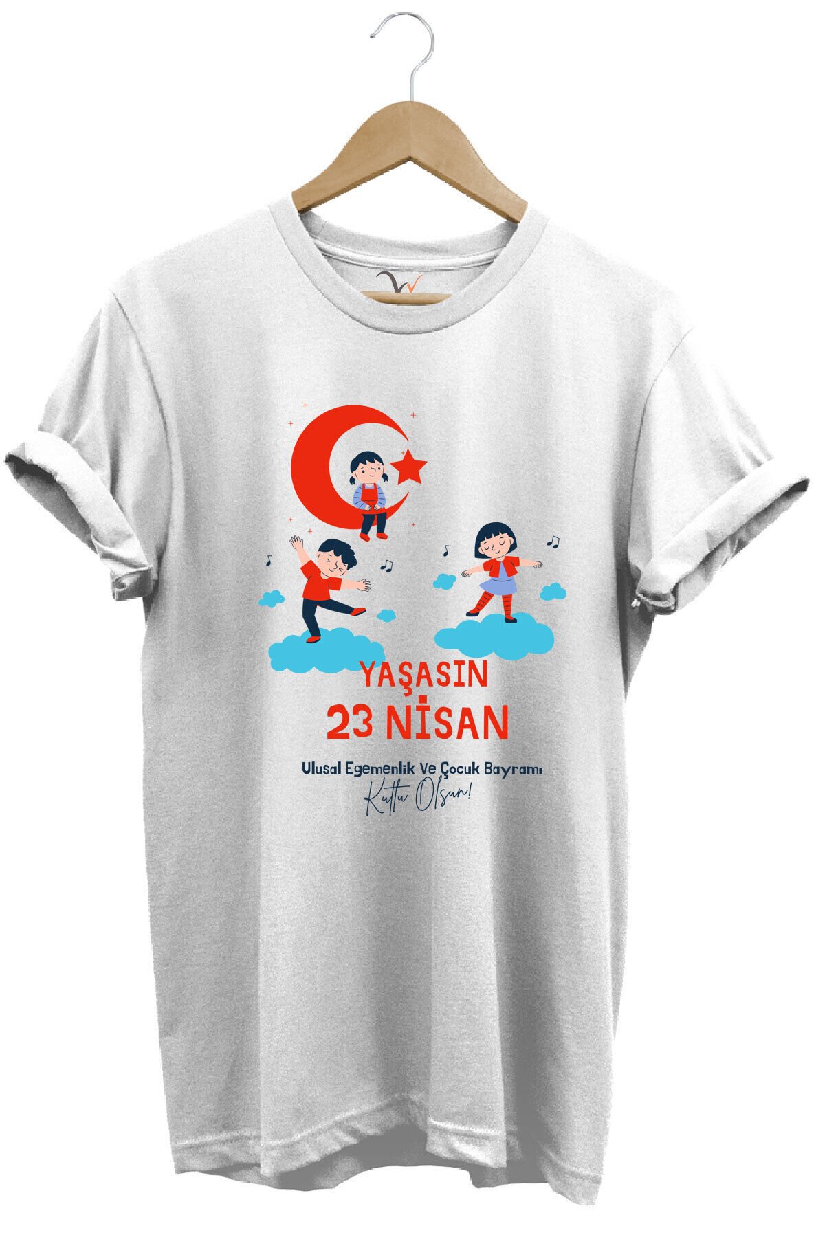 23 Nisan Çocuk Bayramı Baskılı %100 Pamuk Regular Fit Bisiklet Yaka Premium Kırmızı T-shirt Beyaz - S