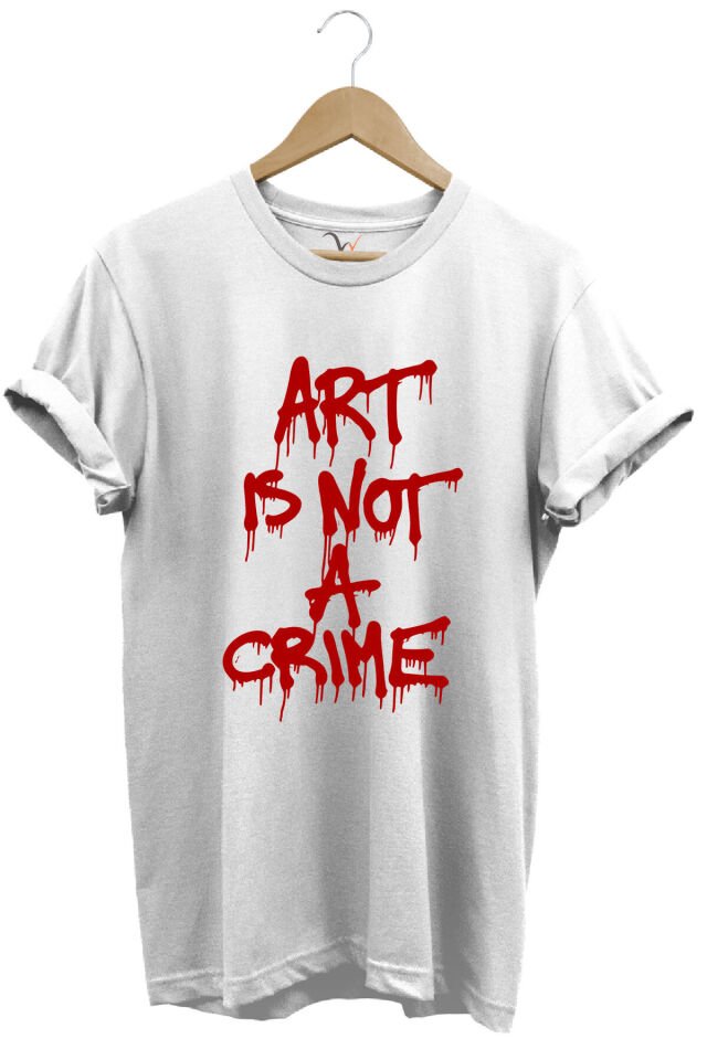 Sanat Suç Değildir Tasarım Baskılı Regular Fit %100 Pamuk Bisiklet Yaka Premium Turuncu T-shirt Beyaz - S