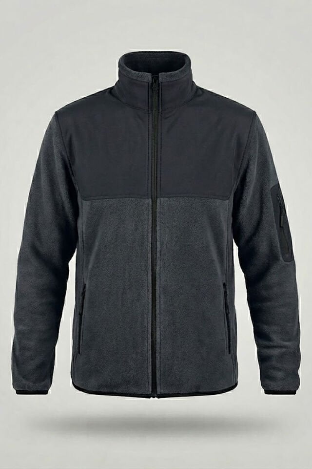 Dik Yaka Garnili Antrasit Softshell Polar Ceket