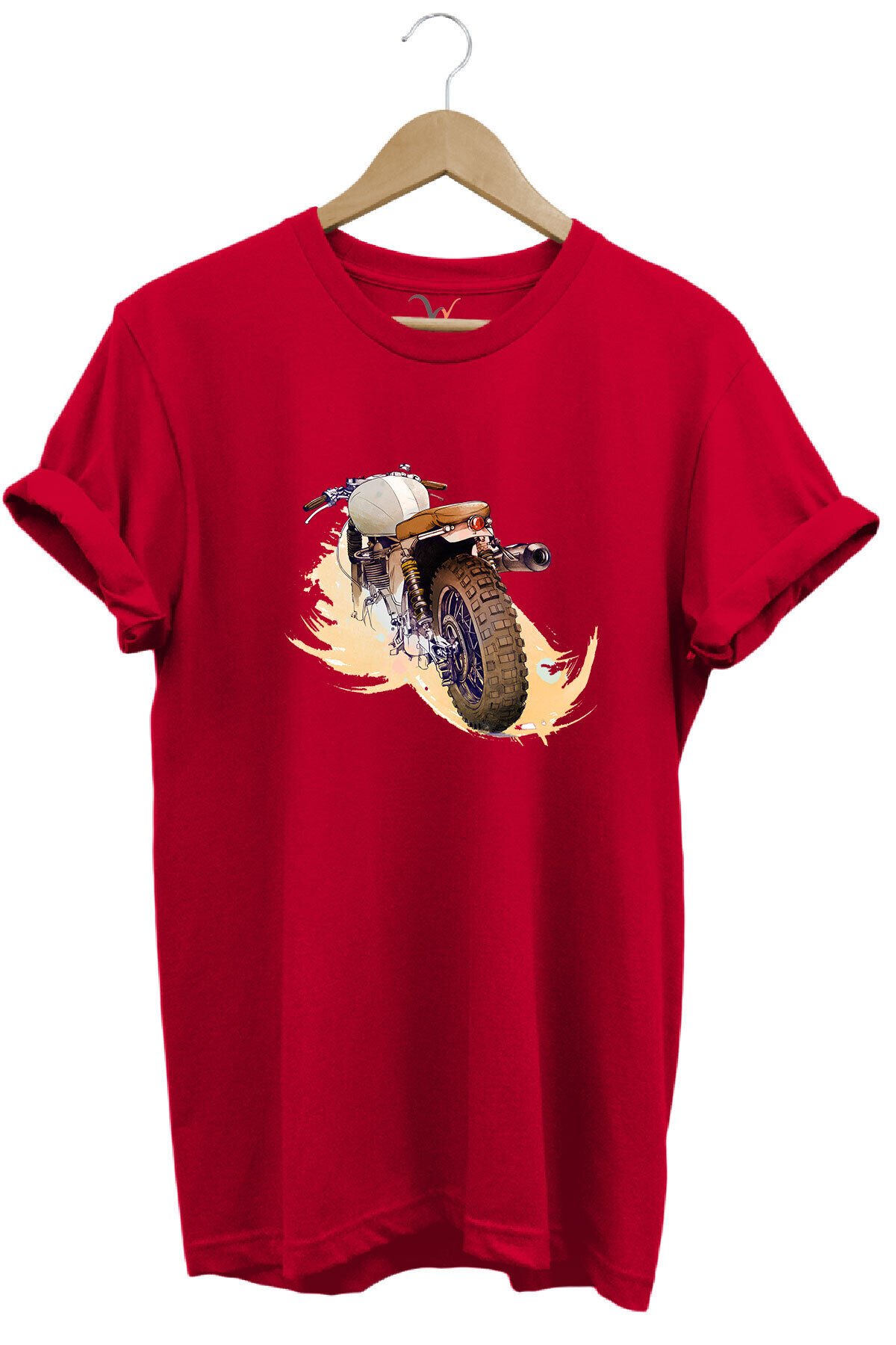 Klasik Motorsiklet Baskılı Vintage Old Motor %100 Pamuk Regular Fit Bisiklet Yaka Kırmızı T-shirt Kırmızı - S