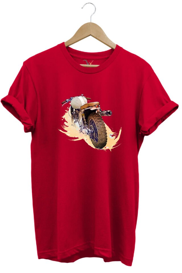 Klasik Motorsiklet Baskılı Vintage Old Motor %100 Pamuk Regular Fit Bisiklet Yaka Kırmızı T-shirt Kırmızı - S