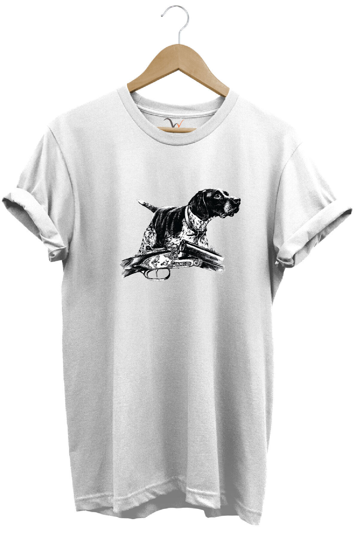 Outdoor Avcılık Kurzhaar Köpeği Baskılı %100 Pamuk Regular Fit Bisiklet Yaka T-shirt Beyaz - L
