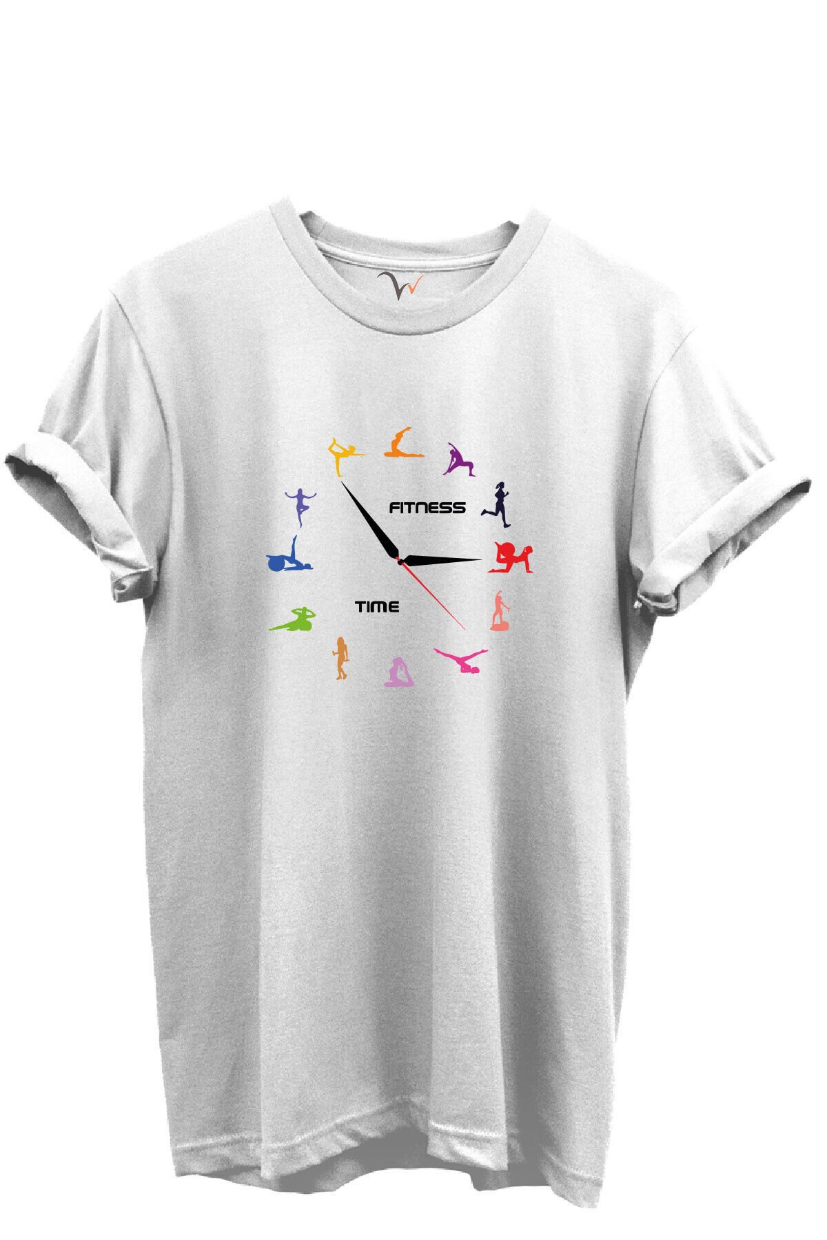 Fitness Time Spor ve Yoga Figürlü Renkli Tasarımlı %100 Pamuk Regular Fit Unisex T-Shirt Beyaz - L
