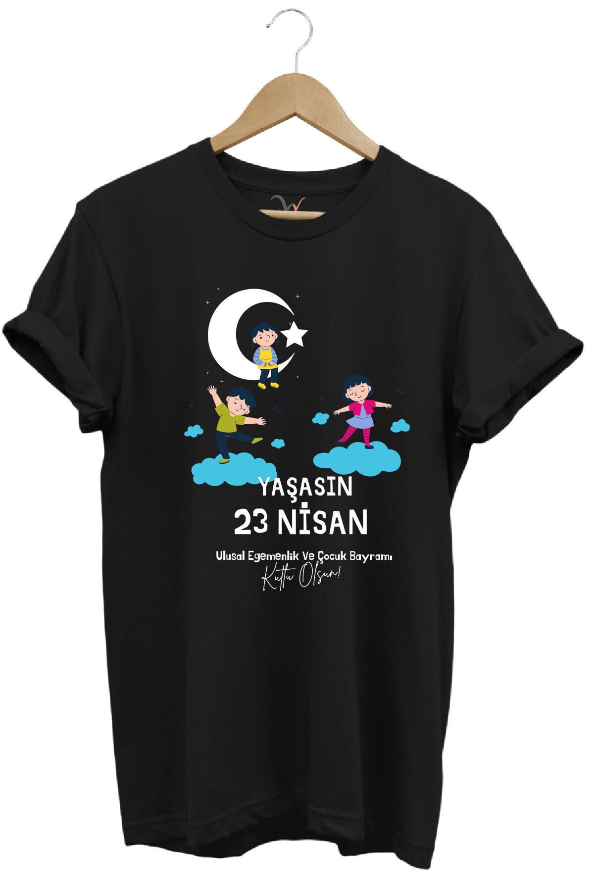 23 Nisan Çocuk Bayramı Baskılı %100 Pamuk Regular Fit Bisiklet Yaka Premium Kırmızı T-shirt Siyah - S